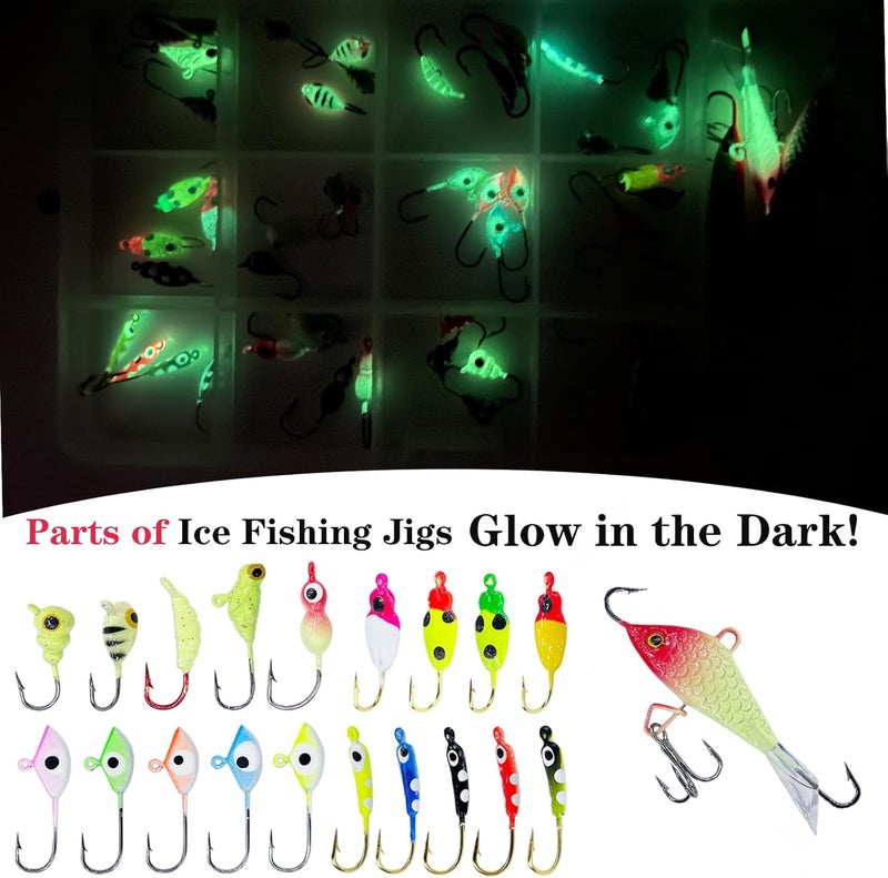 Bombite 52Pcs Ice Fishing Lures Ice Fishing Jigs Kit Glowing Paint Ice Fishing Jig Heads for Crappie Trout Perch Walleye Ice Fishing Gear - Image 4